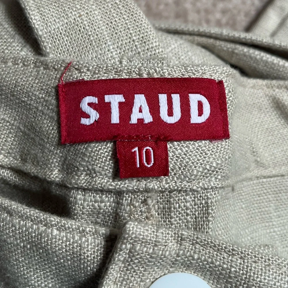 Staud Beige Linen Blend Patches Flared Pants Sz. 10 - Picture 5 of 8